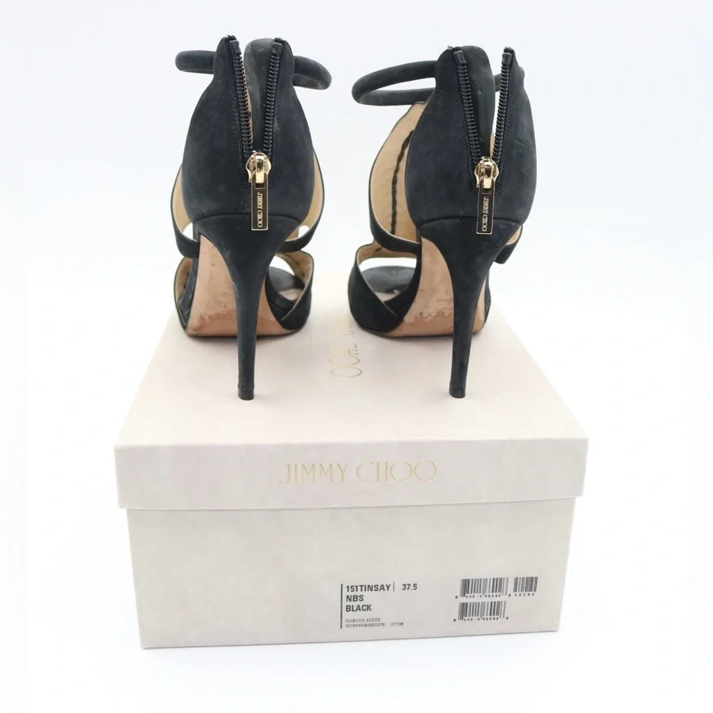 Jimmy Choo Tinsay 85 Black Nubuck Sandal 37.5 - Picture 4 of 6